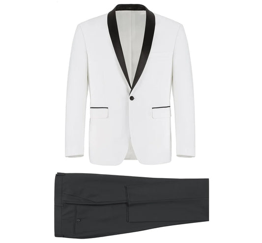 Renoir Mens Tuxedo 201-16-IVORY ( Slim Fit 2-Piece Shawl Lapel Tuxedo Suit )