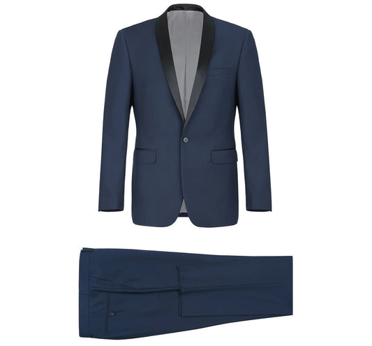 Renoir Mens Tuxedo 201-19-NAVY ( Slim Fit 2-Piece Shawl Lapel Tuxedo Suit )
