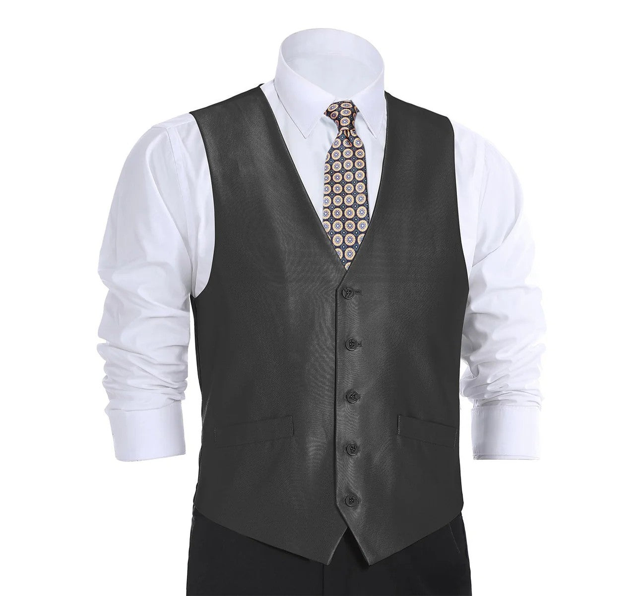Renoir Mens Vest 207-1-BLK ( Classic Fit Sharkskin Suit Vest )