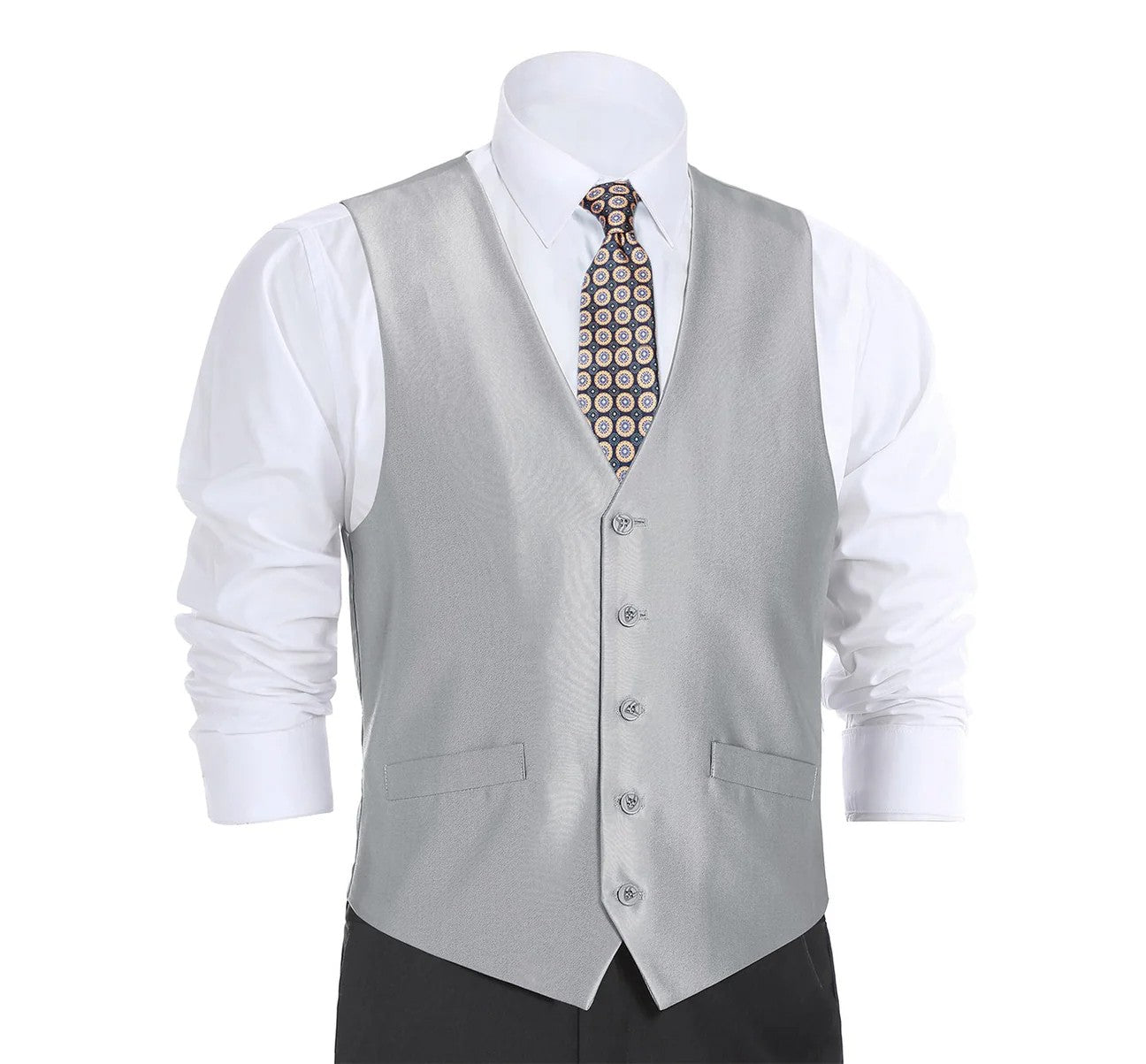 Renoir Mens Vest 207-2-GRY ( Classic Fit Sharkskin Suit Vest )