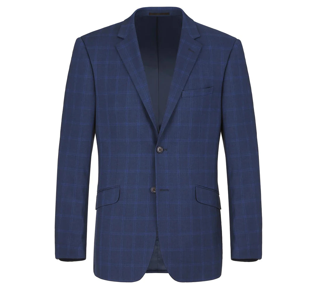 Renoir Men's Suit 292-6-NAVY (Slim Fit 2-Piece Single Breasted Check Dress Suit)