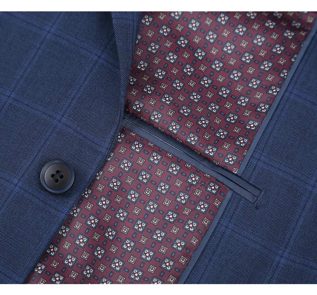 Renoir Men's Suit 292-6-NAVY (Slim Fit 2-Piece Single Breasted Check Dress Suit)
