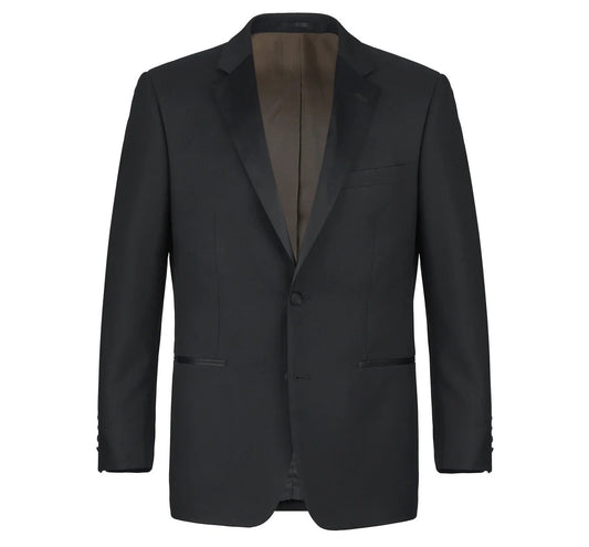 Renoir Mens Tuxedo 508-1-BLK ( Satin Notched Lapel 2-Piece 100% Wool Tuxedo )