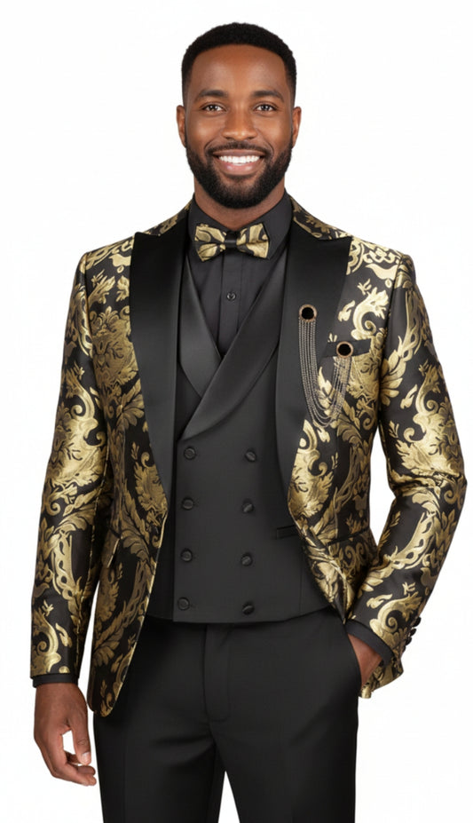 Vinci MVJQ-1-BLK Mens Suit