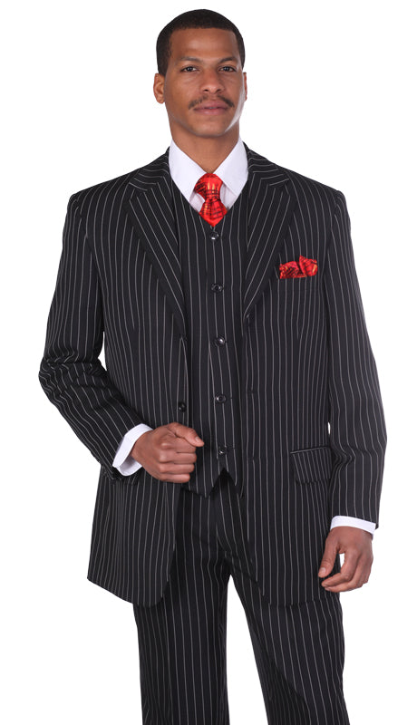 Milano Moda 5802V-BLK-STRIPE Mens Suit