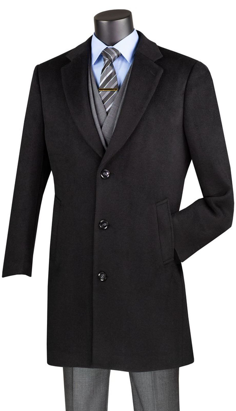 Vinci CL38-BLK Mens Top Coat