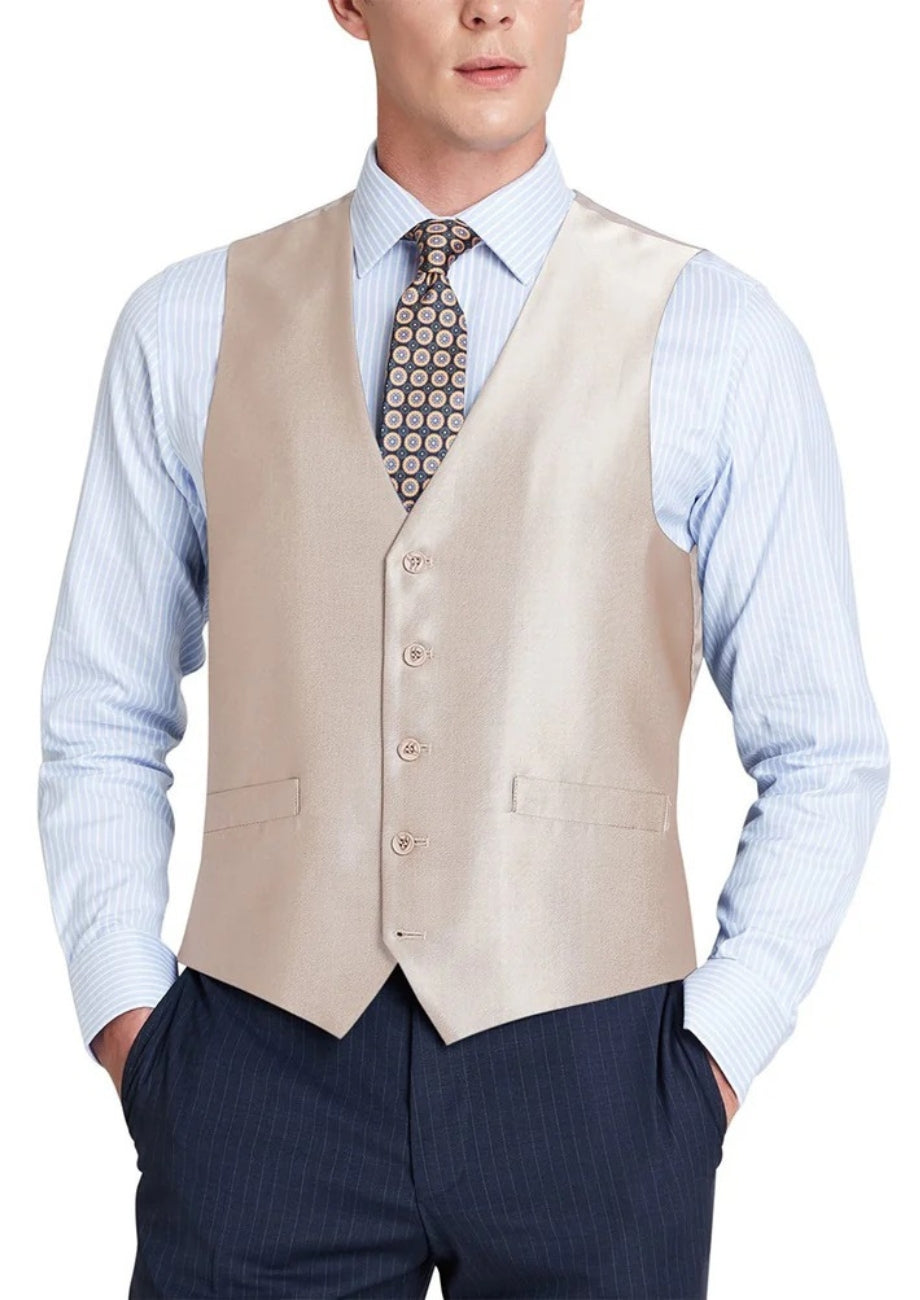 Renoir Mens Vest 207-3 -BEIGE ( Classic Fit Sharkskin Suit Vest )
