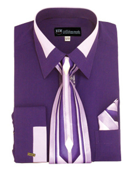 mens purple dress shirt with tie Hisdern Wrinkle-resistant Purple Dress Shirt and Paisley Tie