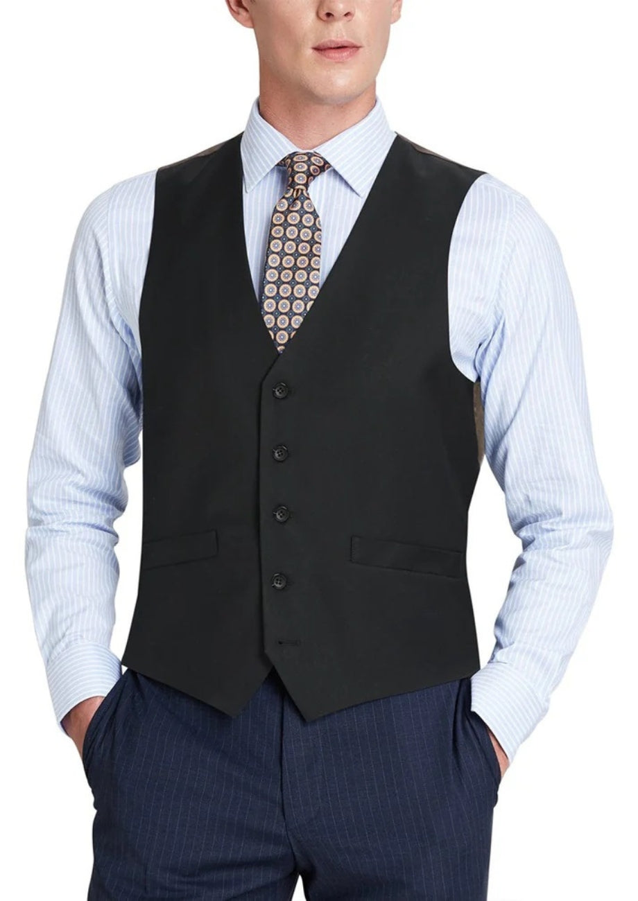 Renoir Mens Vest 508-1-BLK ( Classic Fit Suit Separate Wool Vest )
