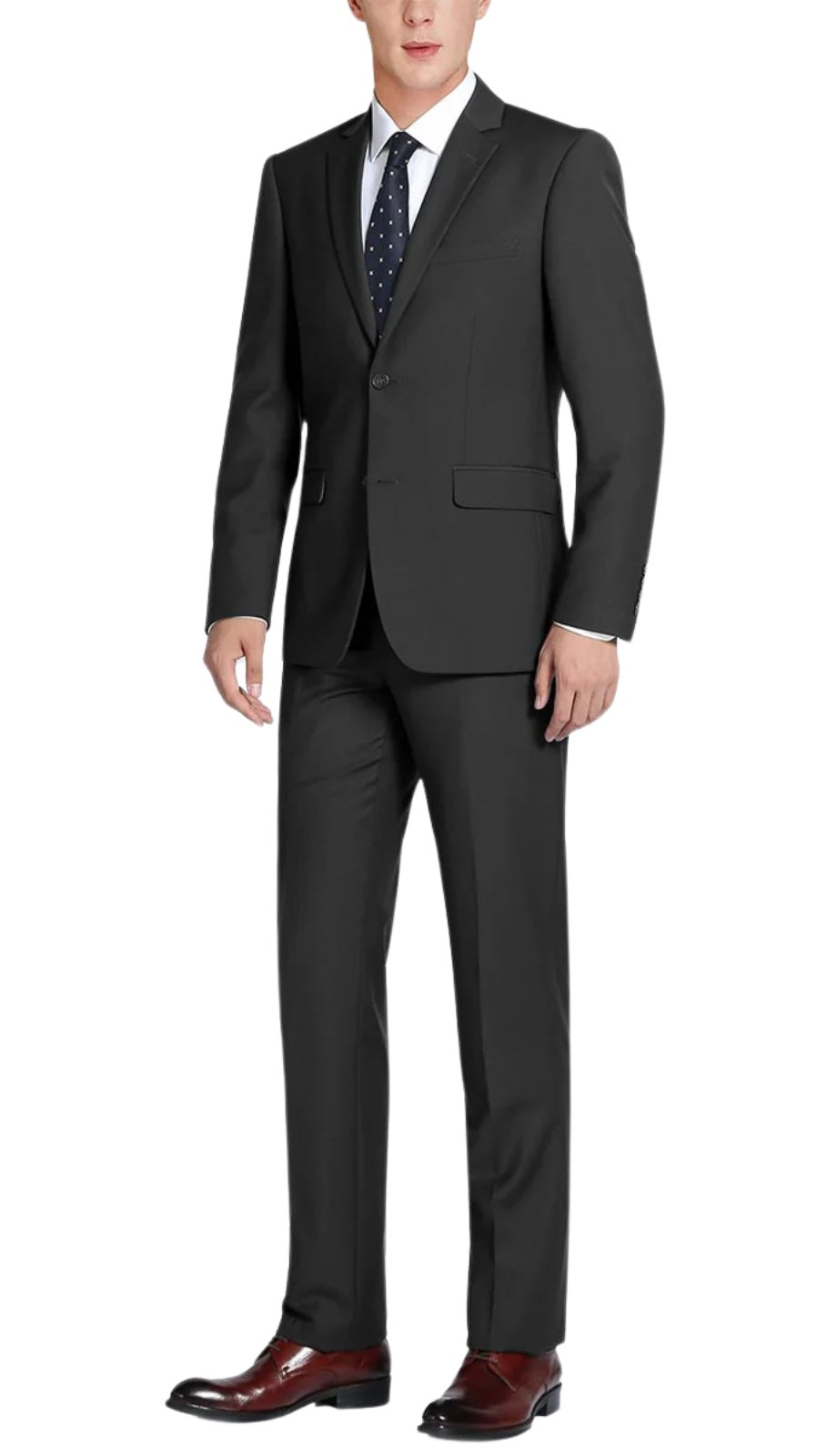 Renoir Mens Tuxedo 508-1-BLK ( Satin Notched Lapel 2-Piece 100% Wool Tuxedo )