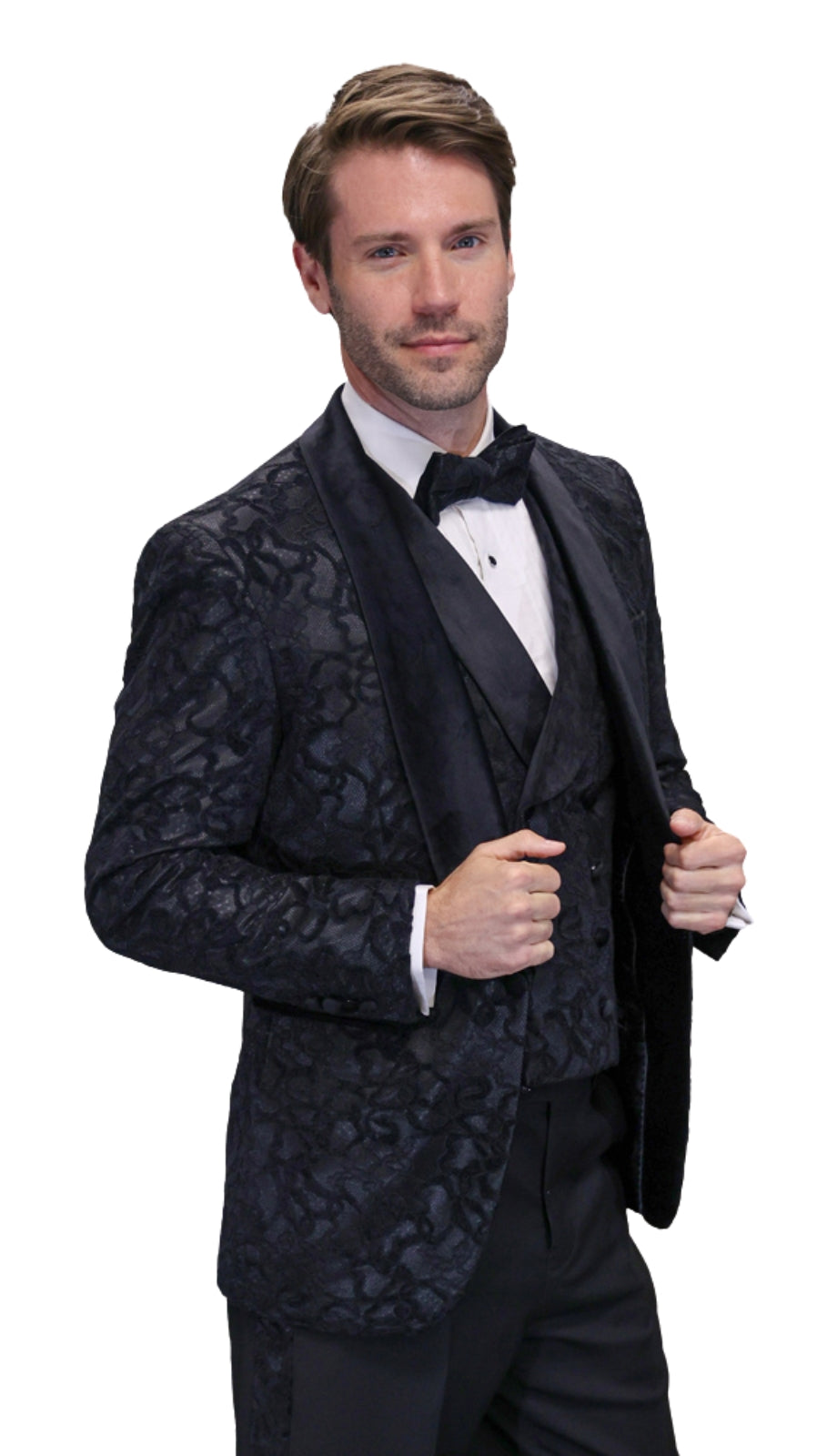 Statement AMORE VELVET TRIM-BLACK Mens Suit