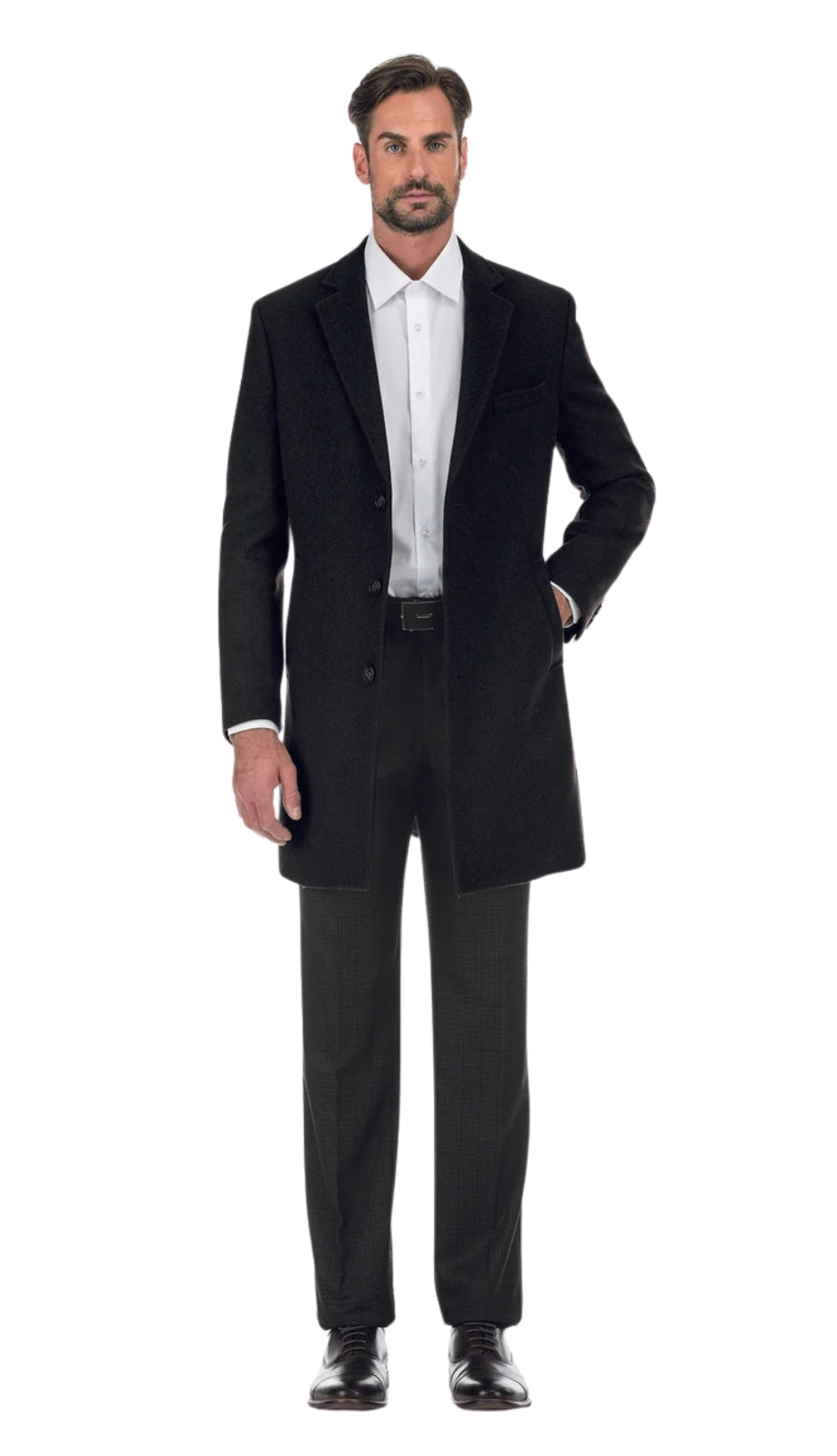 black mens dress coat English Laundry Mens Coat EL53-01-001-BLK ( Wool Blend Breasted Black Top Coat ) Black / 52L
