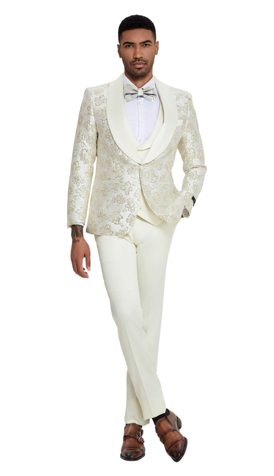 Tazzio M409SK-01-LVORY-GOLD Mens Suit