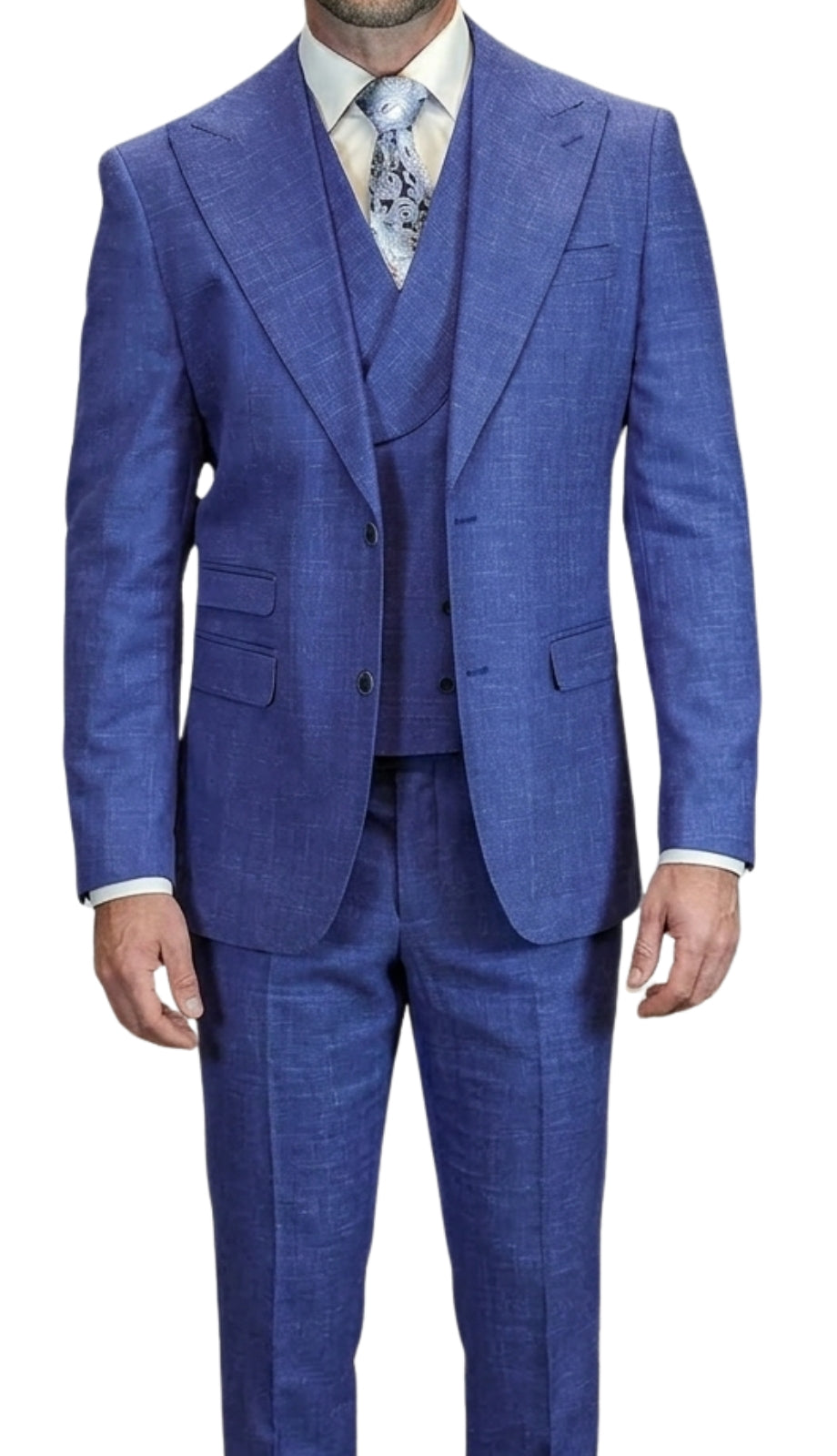 Statement RIVERA-STEEL-BLUE-3PC Mens Suit