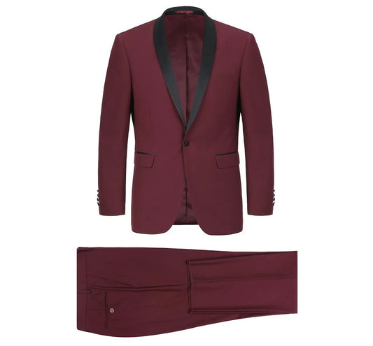Renoir Mens Tuxedo 201-8-BURG ( Slim Fit 2-Piece Shawl Lapel Tuxedo Suit )