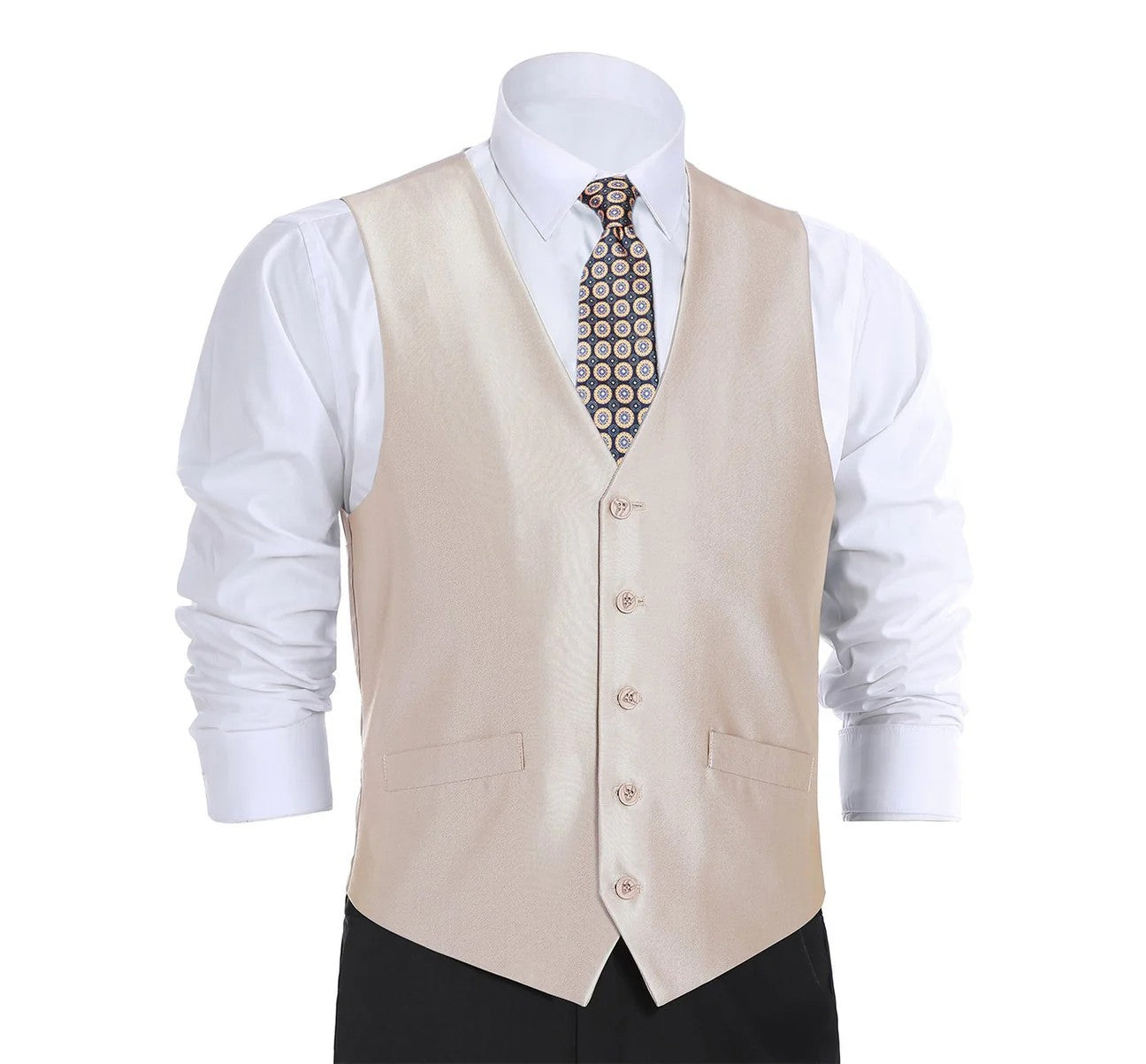 Renoir Mens Vest 207-3 -BEIGE (  Classic Fit Sharkskin Suit Vest )