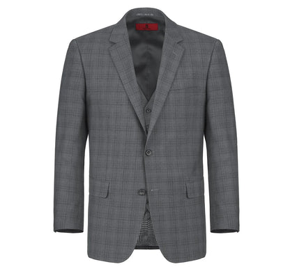 Renoir Men's Suit 278-1-GREY (3-Piece Classic Fit Single Breasted Windowpane Suit)