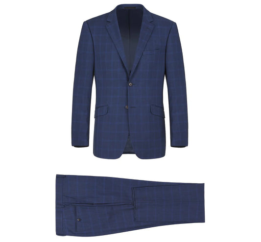 Renoir Men's Suit 292-6-NAVY (Slim Fit 2-Piece Single Breasted Check Dress Suit)