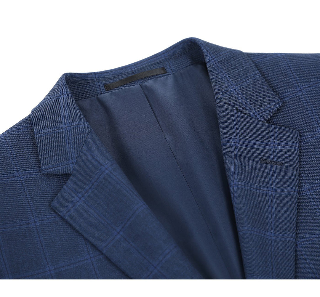 Renoir Men's Suit 292-6-NAVY (Slim Fit 2-Piece Single Breasted Check Dress Suit)