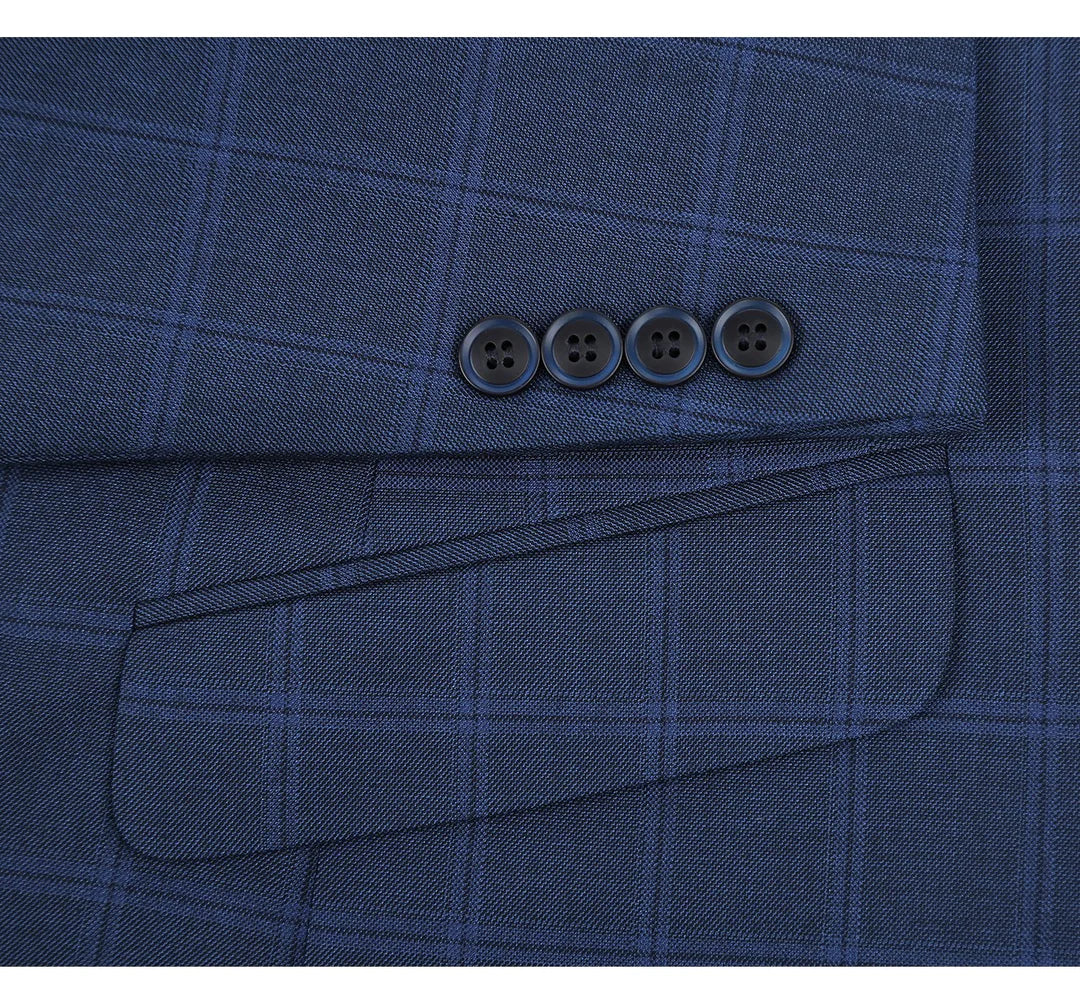 Renoir Men's Suit 292-6-NAVY (Slim Fit 2-Piece Single Breasted Check Dress Suit)