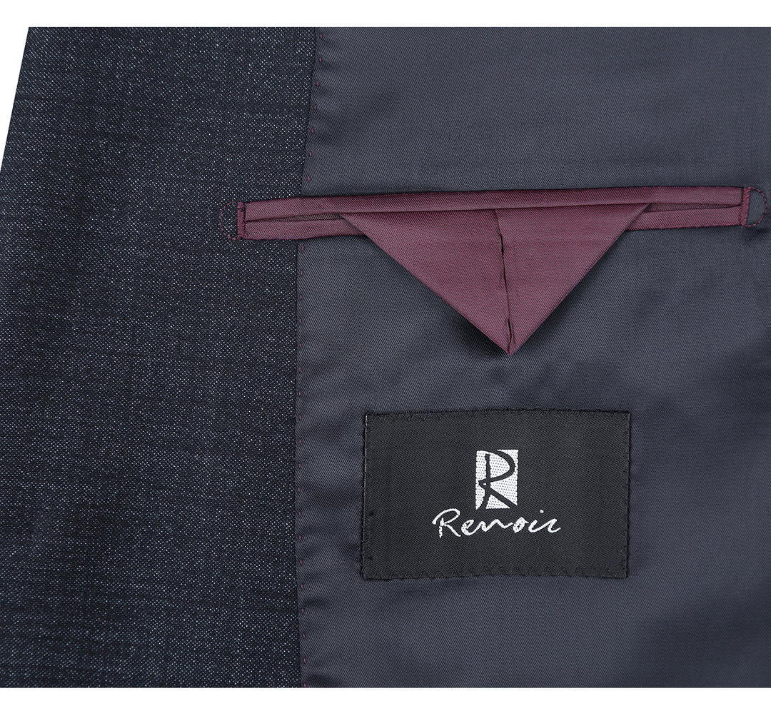 Renoir Men's Suit 558-2-CHAR (Two Piece Slim Fit Wool Blend Suit)