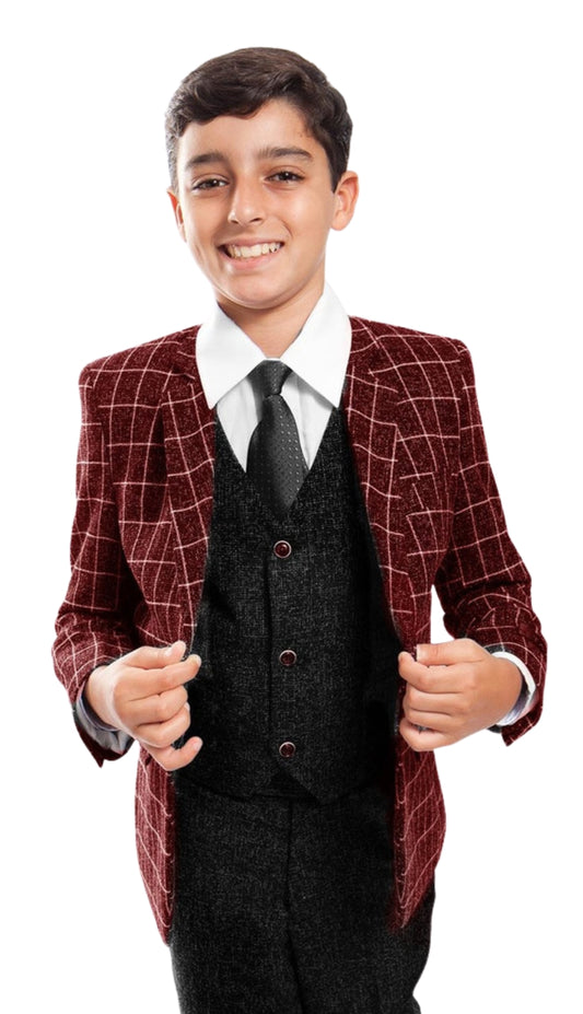 Tazzio B390-03-RED-BLACK Boys Suit