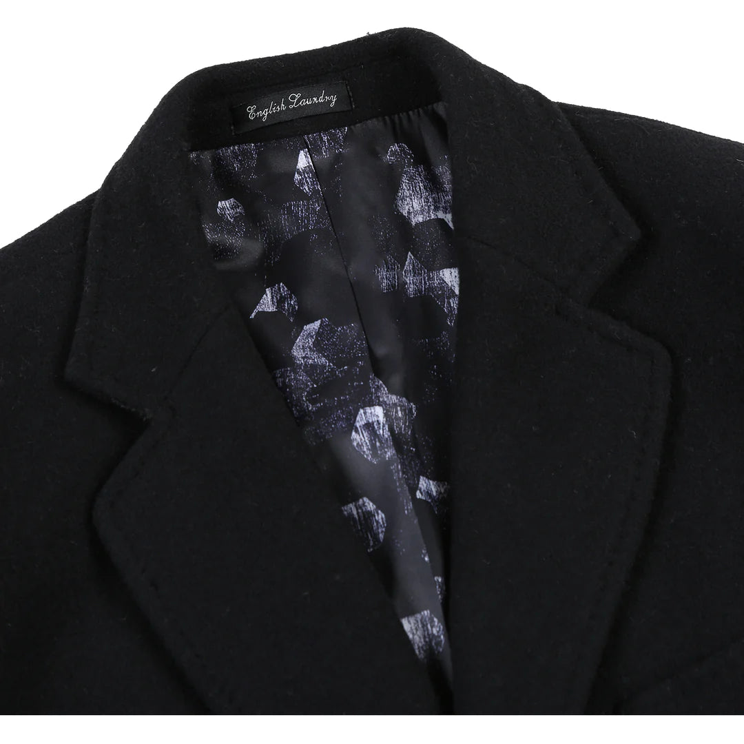 English Laundry Mens Coat EL53-01-001-BLK ( Wool Blend Breasted Black Top Coat )