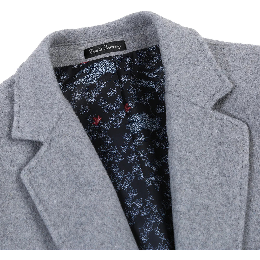 English Laundry Mens Coat EL53-01-092-LG ( Wool Blend Breasted Light Grey Top Coat )