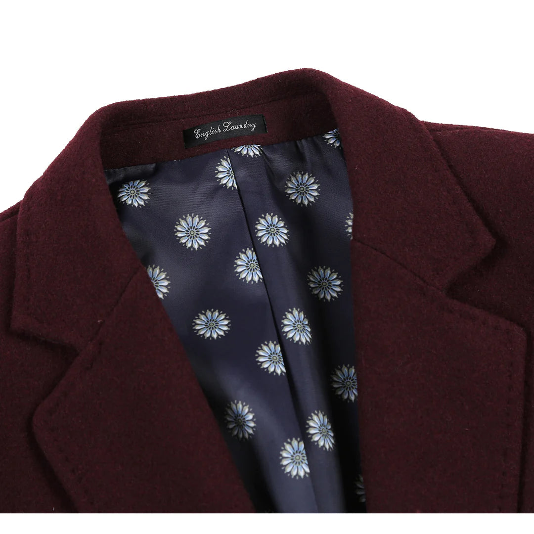 English Laundry Mens Coat EL53-01-700-BURG ( Wool Blend Breasted Burgundy Top Coat )