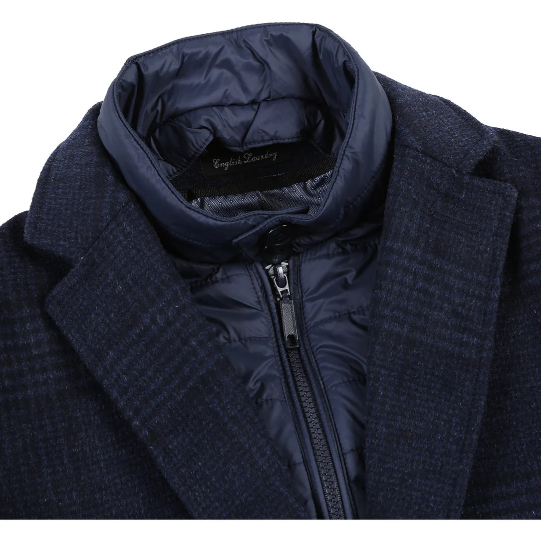 English Laundry Mens Coat EL53-55-495-GRY-BLUE ( Wool Blend Breasted Gray Blue Top Coat BIB )