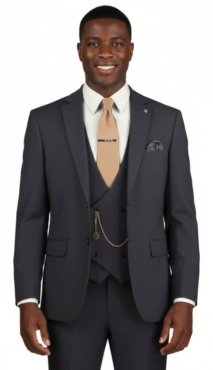 Vinci MV2K-3-BLK Mens Suit