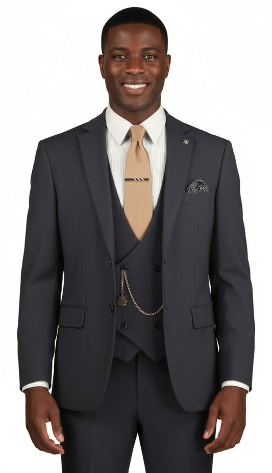 Vinci MV2K-3-BLK Mens Church Suit