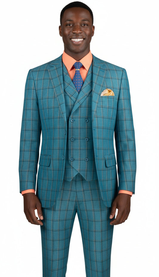 Vinci MV2W-4-TEAL Mens Church Suit