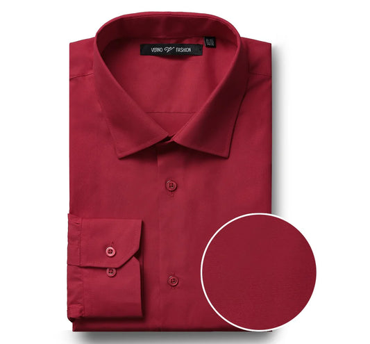 Renoir Mens Shirts TC626-BRI-RED ( Classic Fit Long Sleeve Spread Collar Dress Shirt )