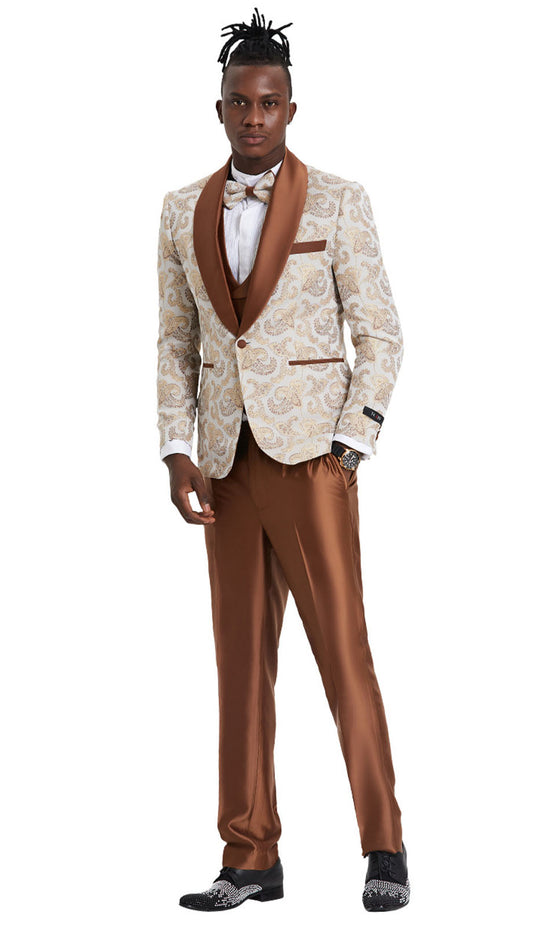 Tazzio M385SK-BRN Mens Suit