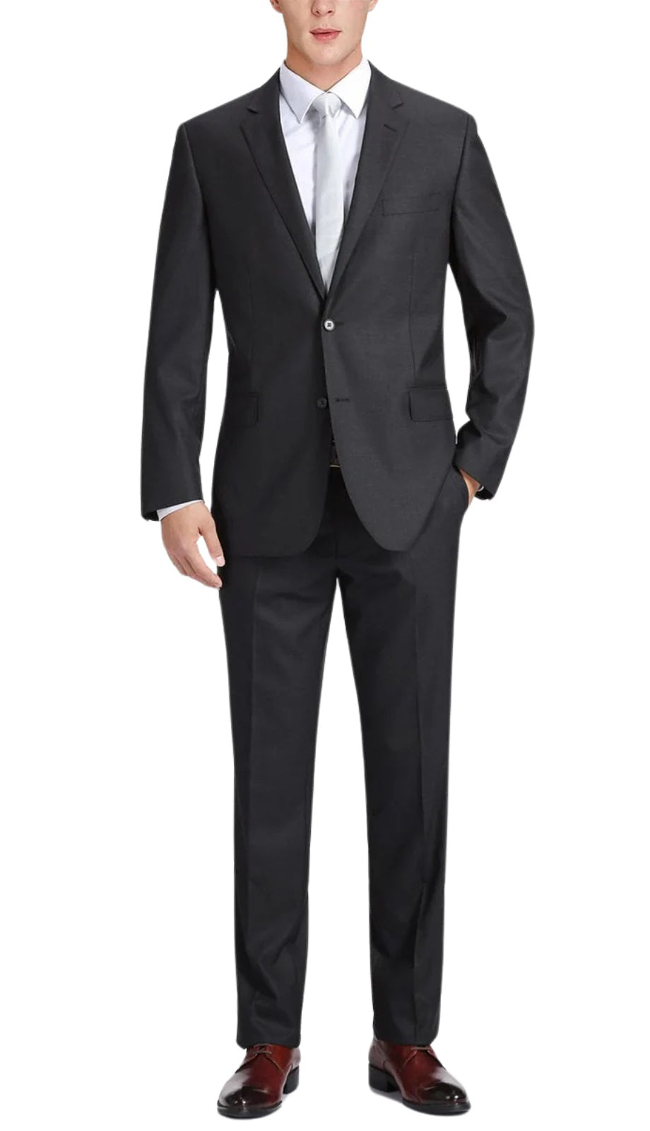 Renoir Men's Suit 555-3-DARK-GREY (2-Piece Notch Lapel 100% Wool Suit)