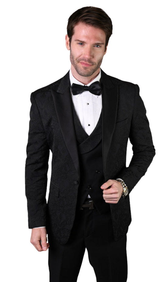 Statement BELLAGIO-15-BLACK-3PC Mens Suit