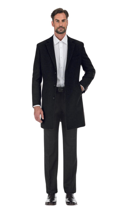 English Laundry Mens Coat EL53-01-001-BLK ( Wool Blend Breasted Black Top Coat )