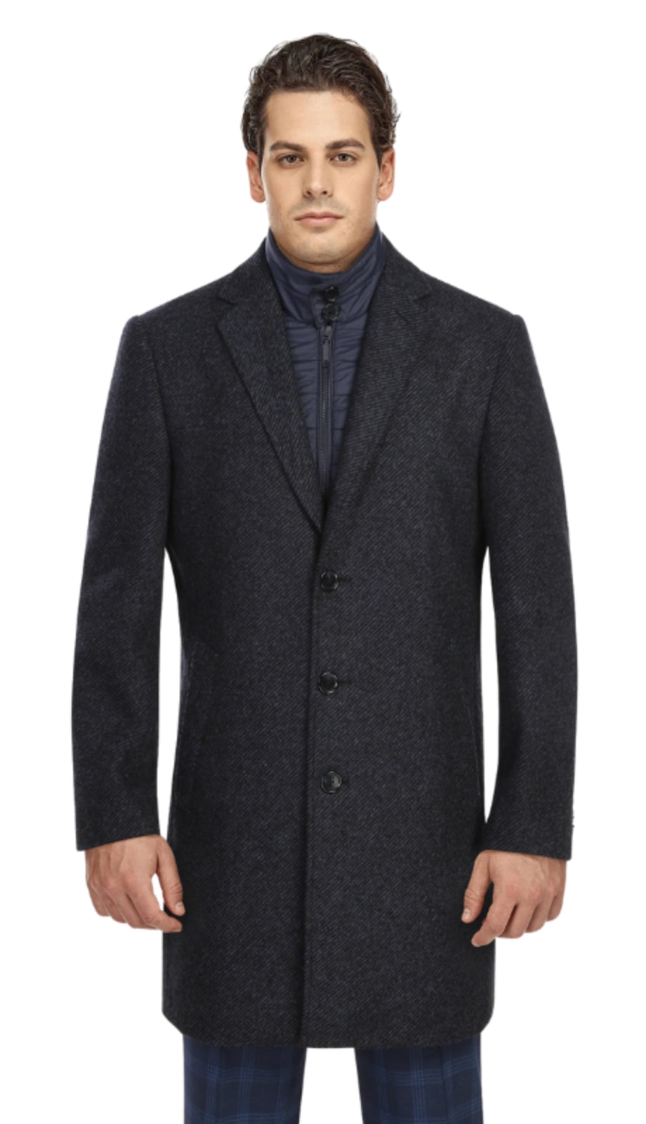English Laundry Mens Coat EL98-08-410-NAVY ( Long Coat with Bib )