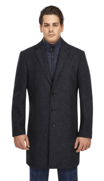 English Laundry Mens Coat EL98-08-410-NAVY ( Long Coat with Bib )