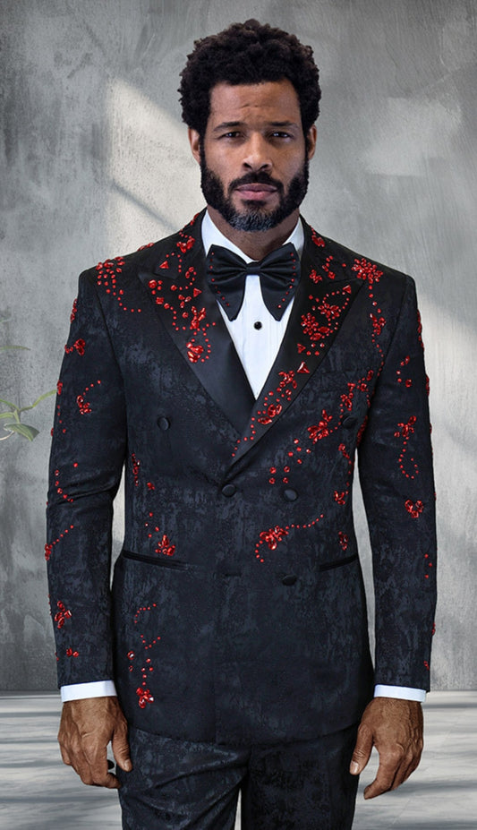 Statement ENZO-BLACK-RED Mens Suit