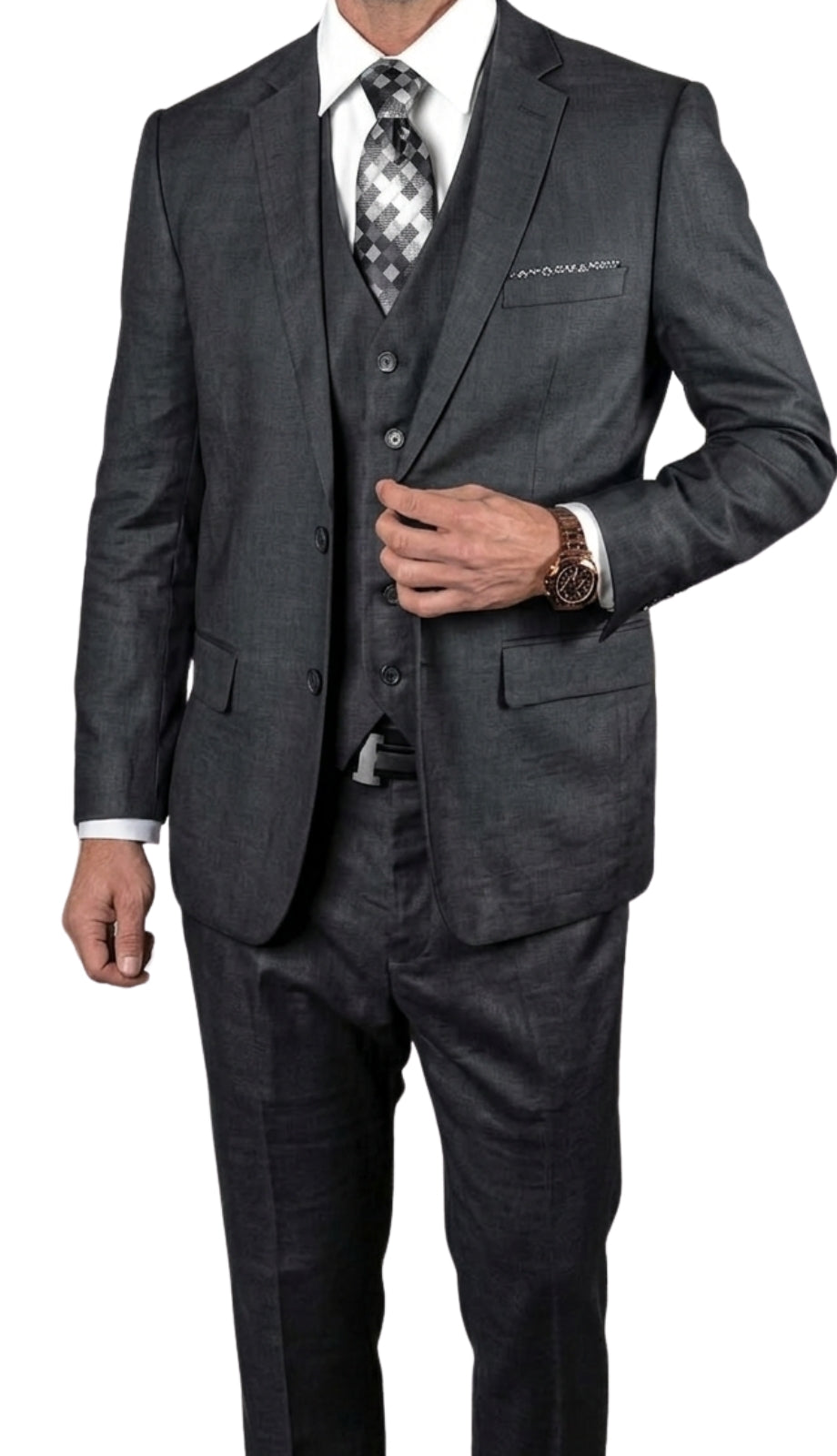 Statement LAZARO Charcoal 3PC Mens Suit