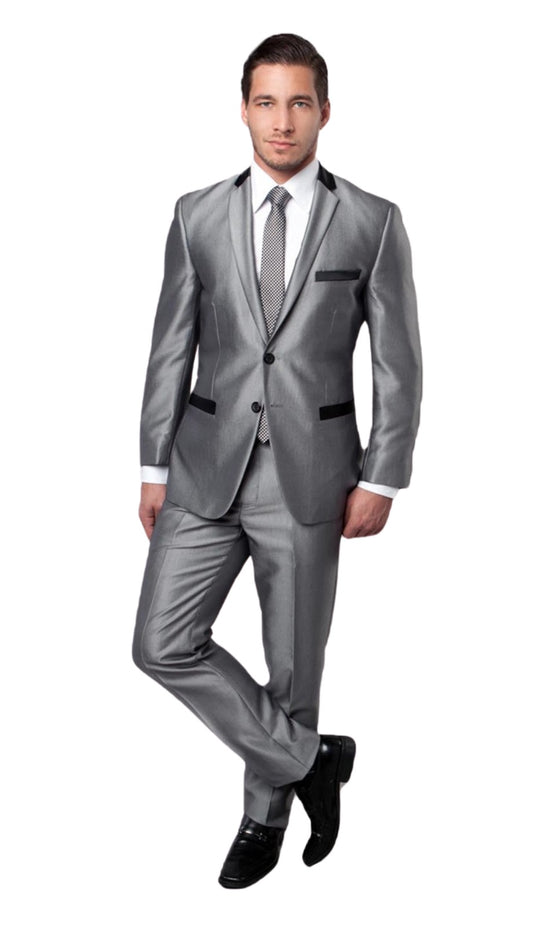 TAZZIO M201S-03-SILVER Mens Suit
