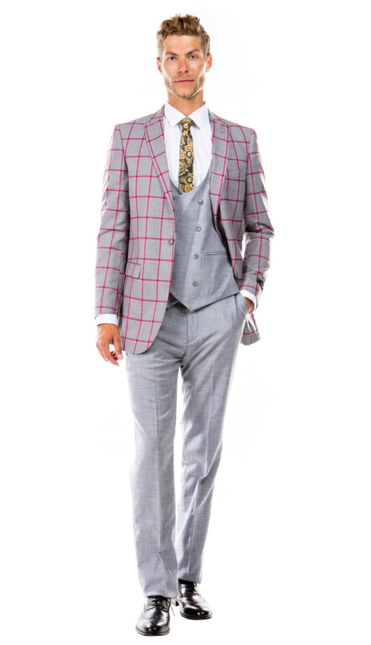 TazZio M285H-02-GRAY-RED Mens Suit