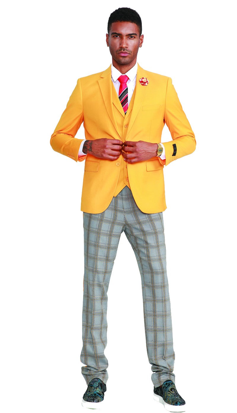Tazzio M320SK-02-YELLOW Mens Suit