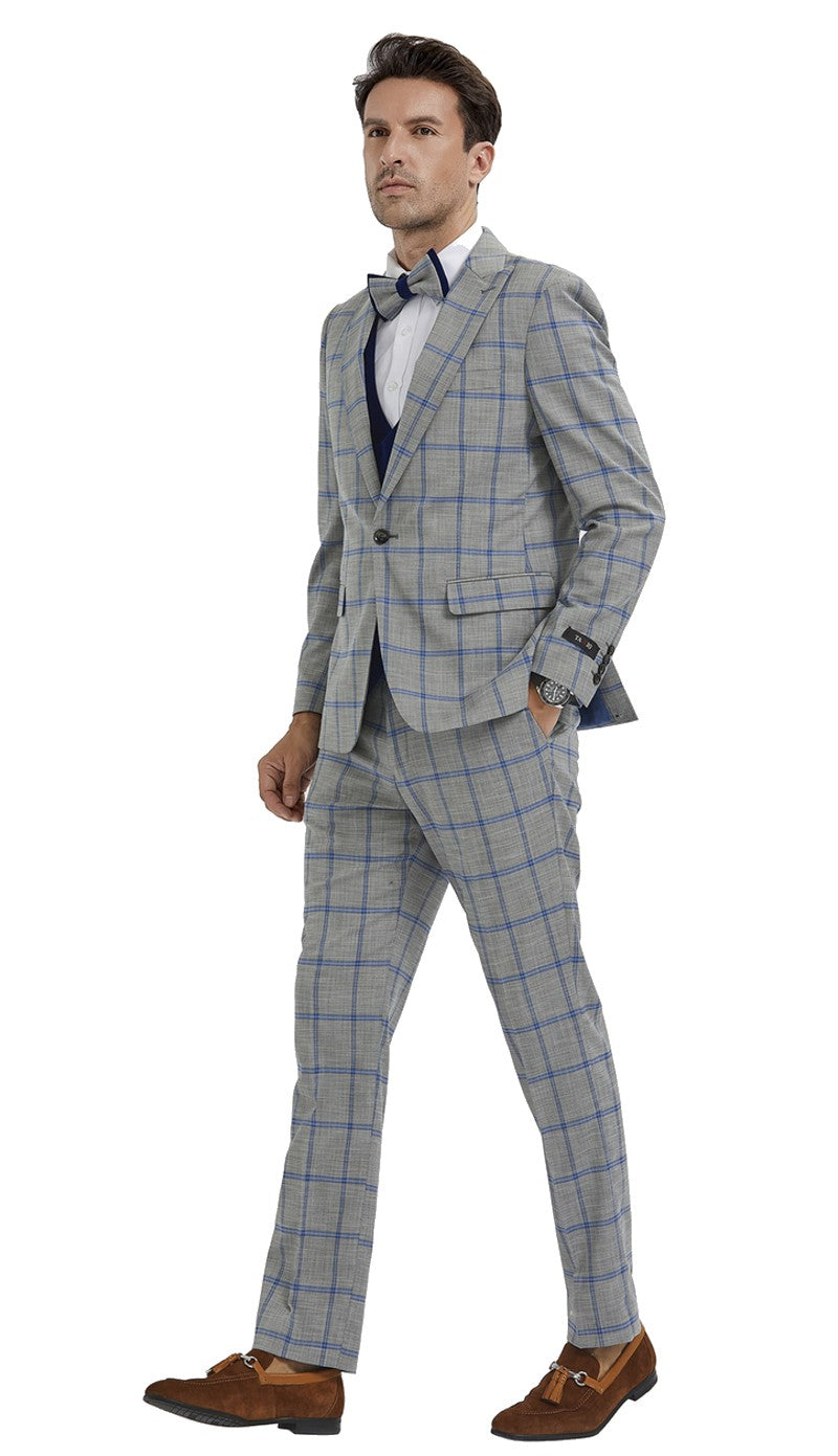 Tazzio M351SK-01-GRY-BLU Mens Suit