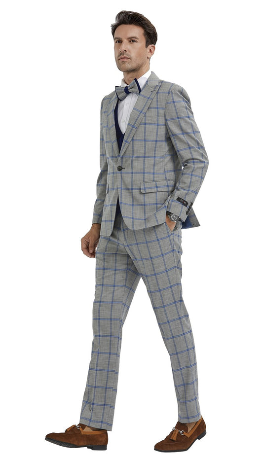 Tazzio M351SK-01-GRY-BLU Mens Suit