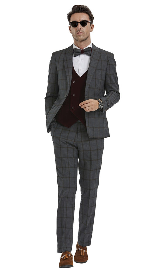 Tazzio M351SK-04-CHAR-BURG Mens Suit