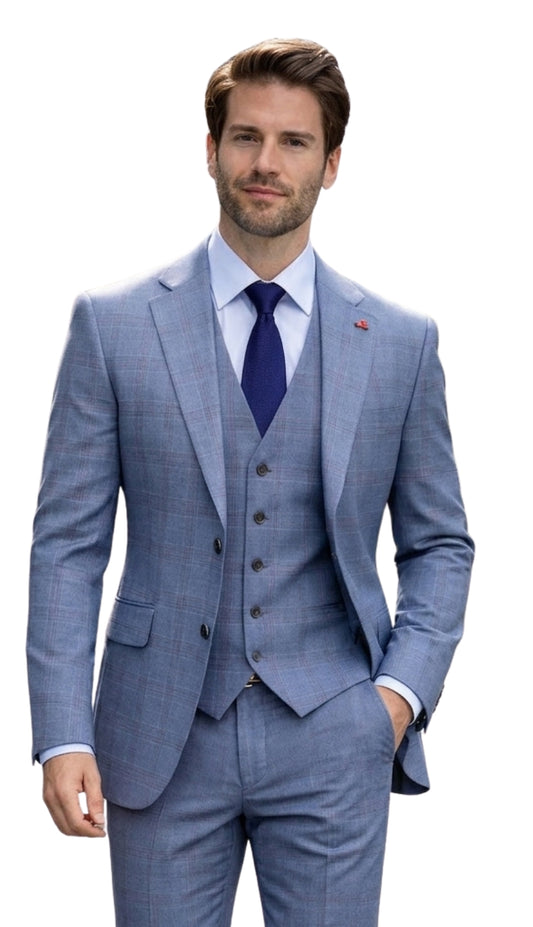 Statement PAGNOLI-STEEL-BLUE-3PC Mens Suit