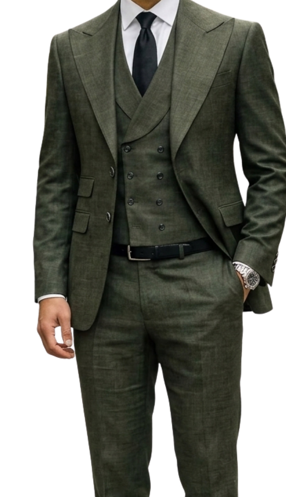 Statement RIVERA-OLIVE-3PC Mens Suit